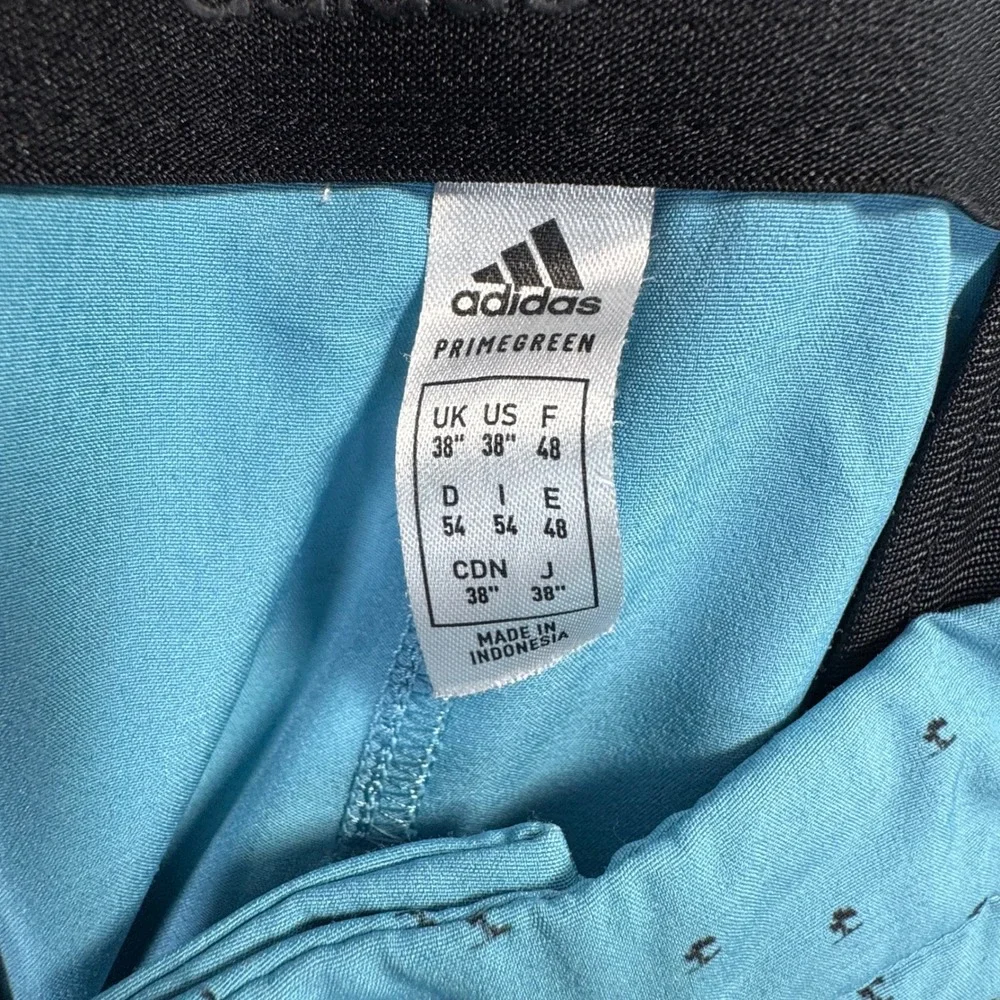 Adidas Primegreen Mens Golf Shorts 38 Teal Blue Palm Tree Print Performance